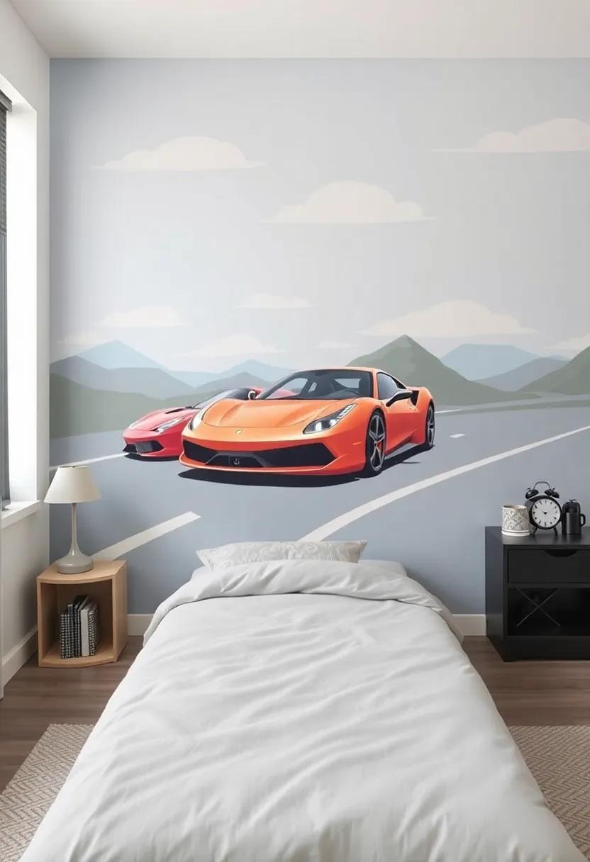 DIY ‌Car-Themed Mural: Get creative and paint a mural featuring iconic cars or⁢ racing scenes that can transform the entire room’s ambiance
