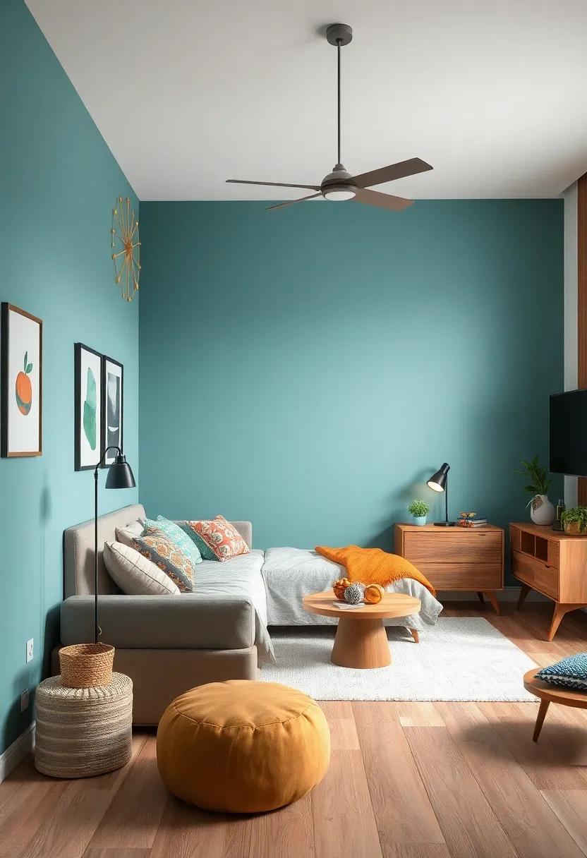 Teal and Warm⁣ Wood Tones ‌– A balanced mix that infuses freshness and natural warmth