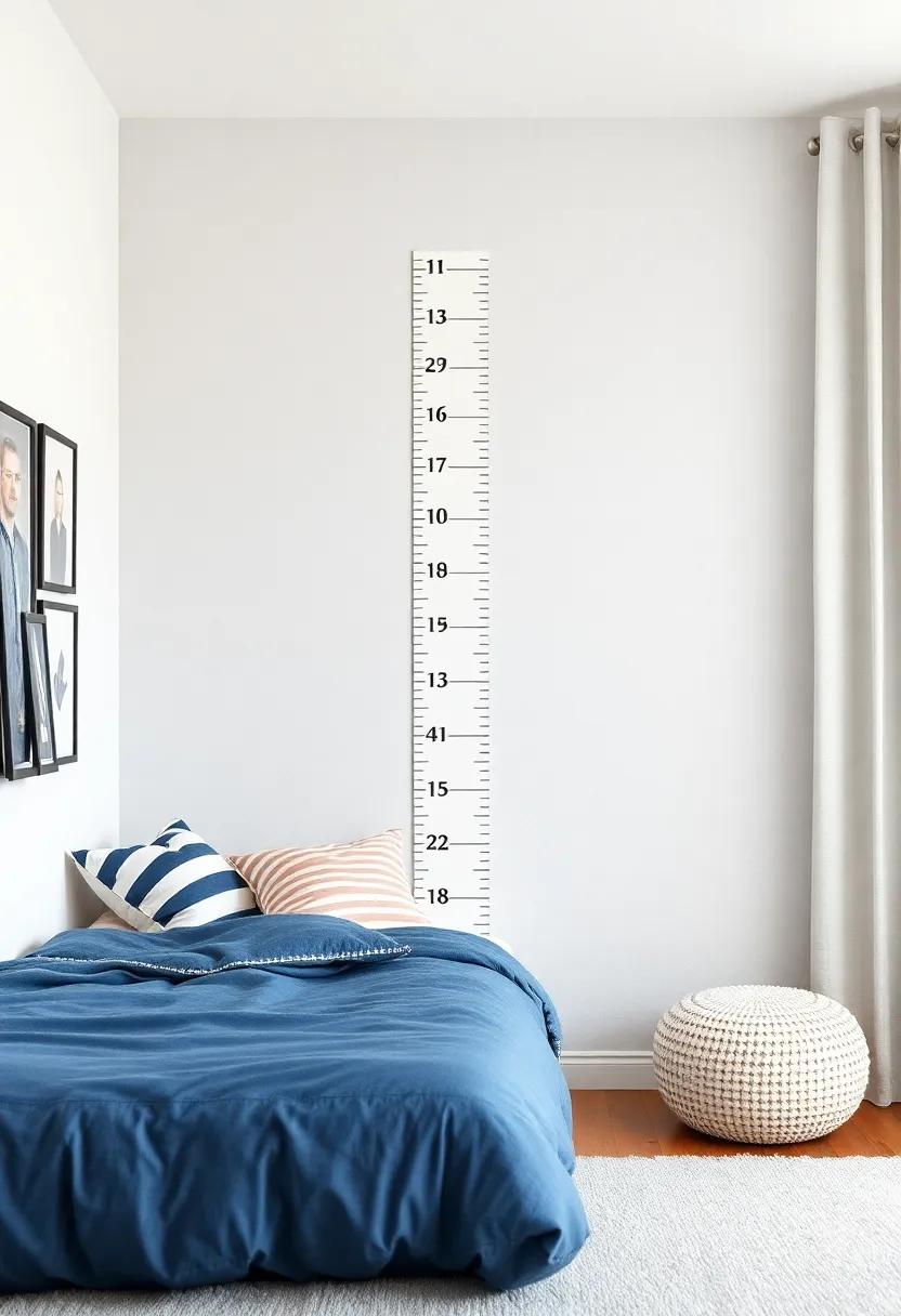 Incorporate a growth ​chart that blends seamlessly into the decor, turning milestones into a decorative feature of their room