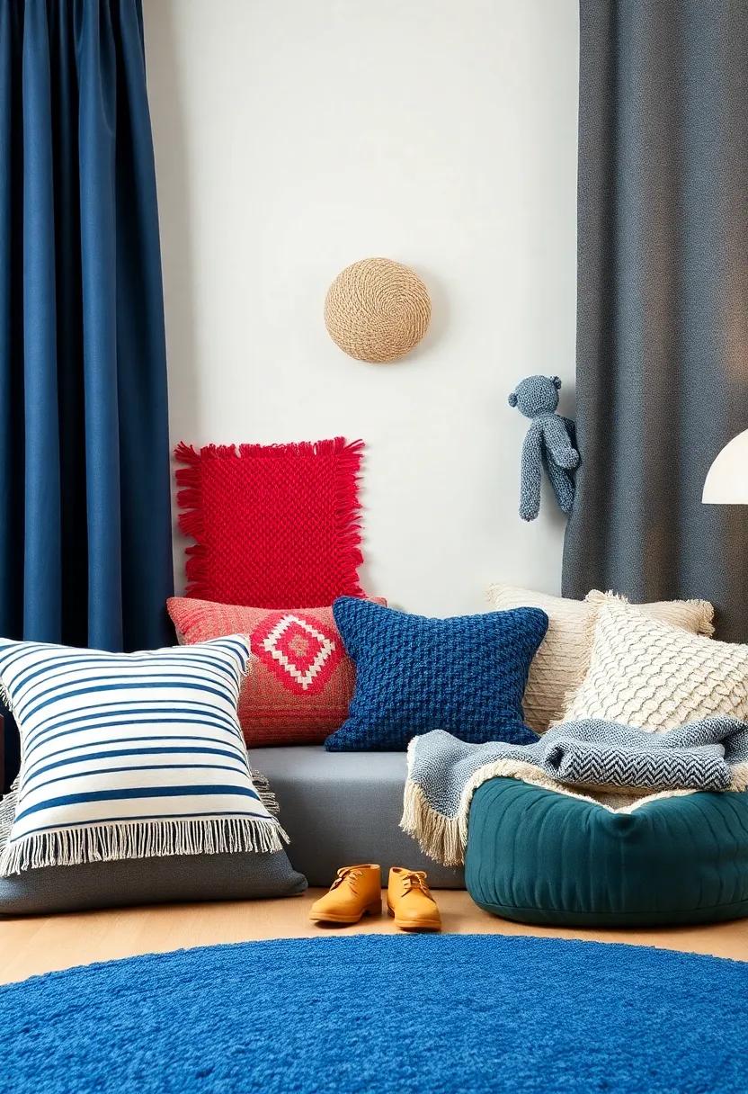 Layer different textures through pillows, throws, and wall decor for a dynamic look that invites curiosity and tactile exploration