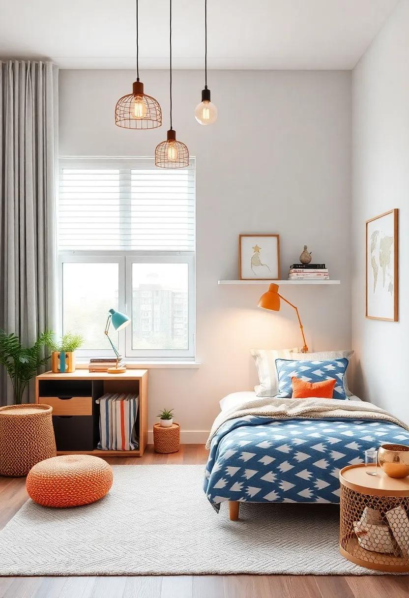 Use light fixtures that double as statement pieces,⁤ like whimsical ‍pendants ​or‍ colorful lamps, to illuminate the room with style