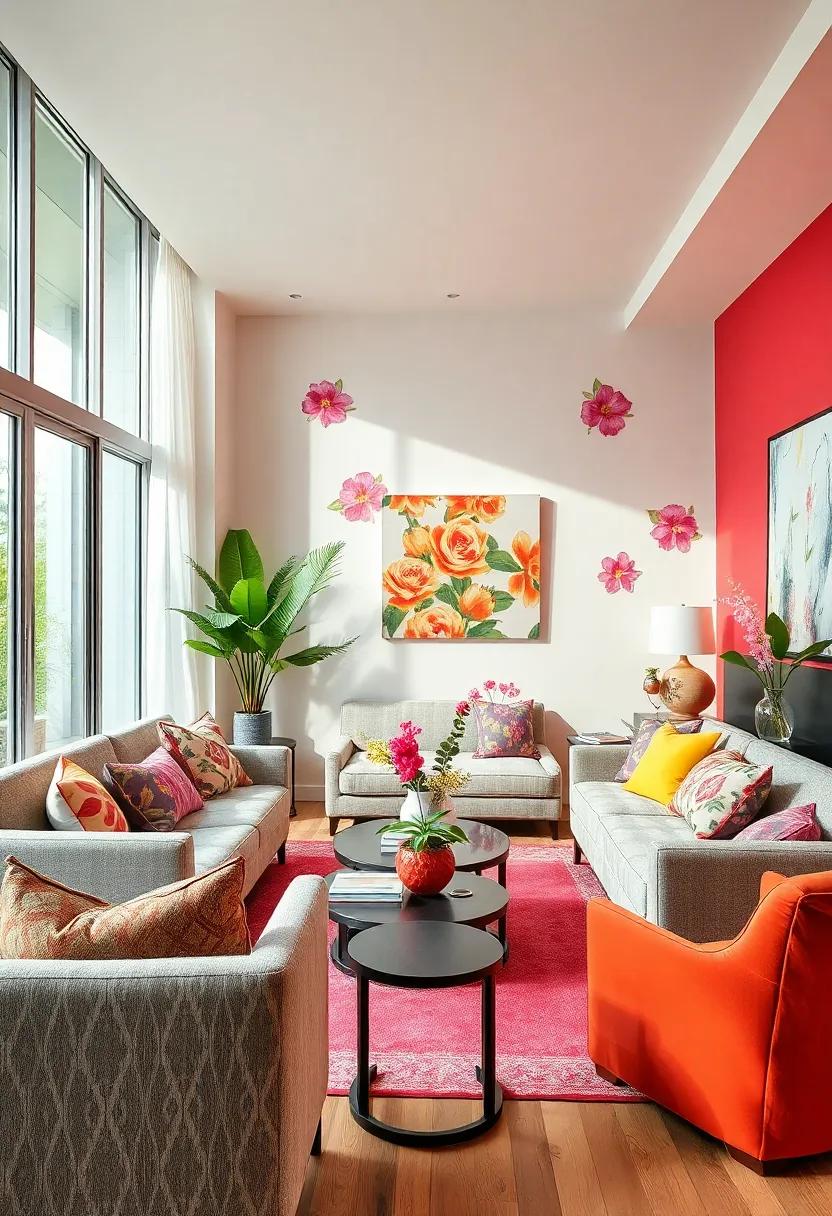 Fresh Floral Patterns Infusing Vibrant Energy Into Living Room Spaces With Colorful Accents and ⁤Textured Fabrics
