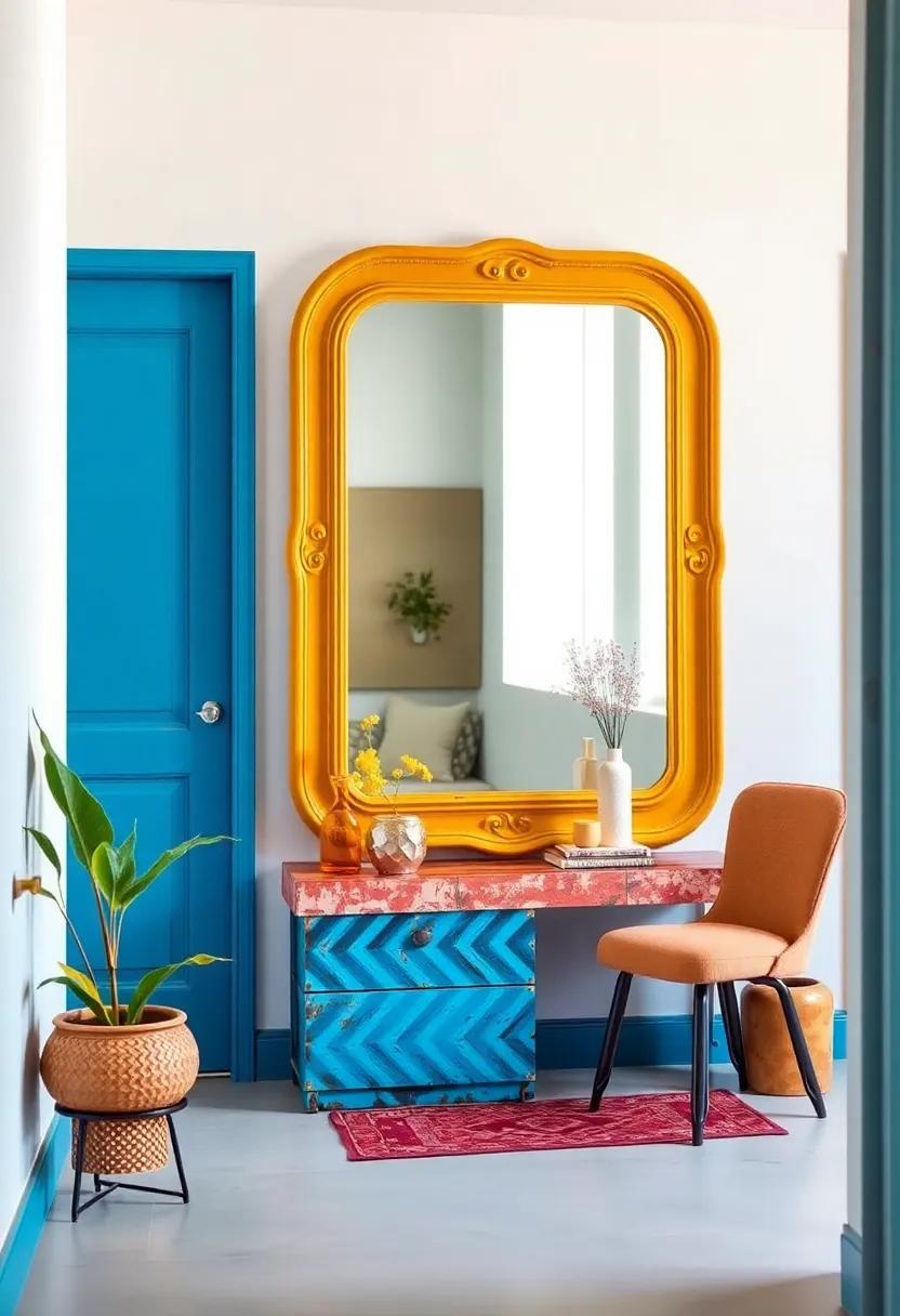Reimagined Vintage Mirrors With Colorful Frames Reflecting Light And ‌Adding Whimsy⁢ To Entryways Or ‍Hallways