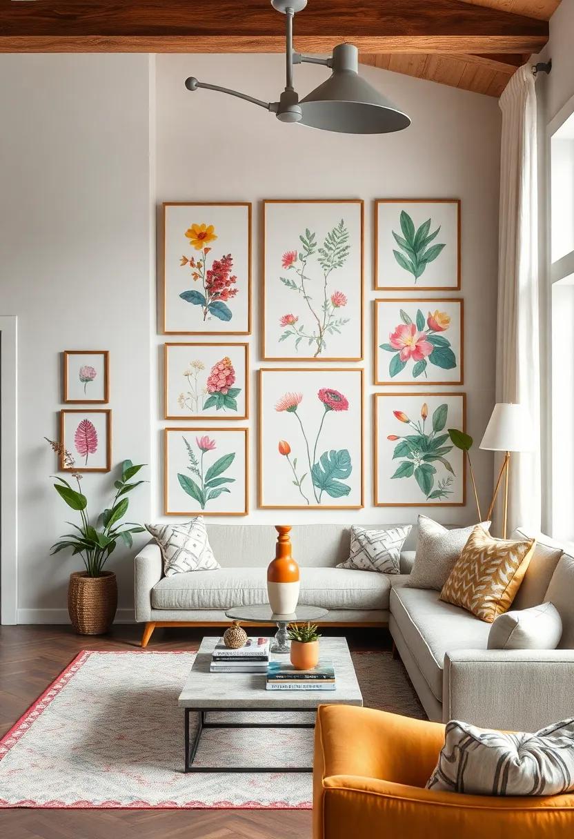 Eclectic Gallery ⁣Walls Filled With Botanical Prints, Abstract ⁤Art, And Personal Photographs To Tell ‌A Colorful Story