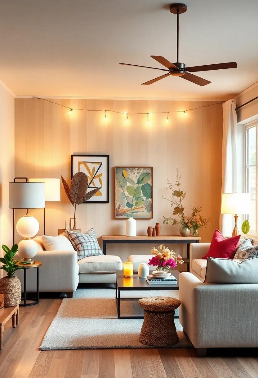 Layered Lighting Using Floor Lamps, Table Lamps, And ​Fairy‌ Lights To‍ Create A Warm And Inviting Spring Ambiance