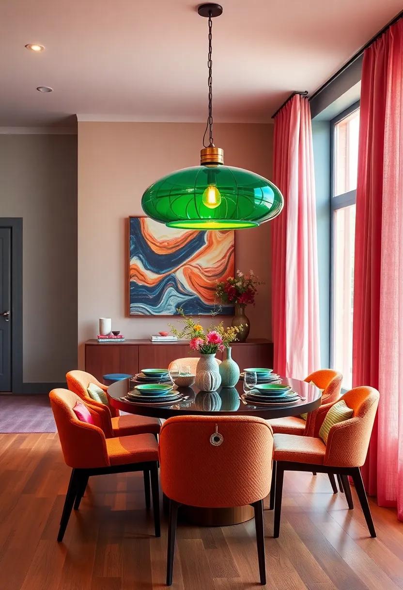 Statement Light Fixtures With Colorful Glass⁢ Or Sculptural Forms Casting Ambient⁢ Light Across Dining Spaces