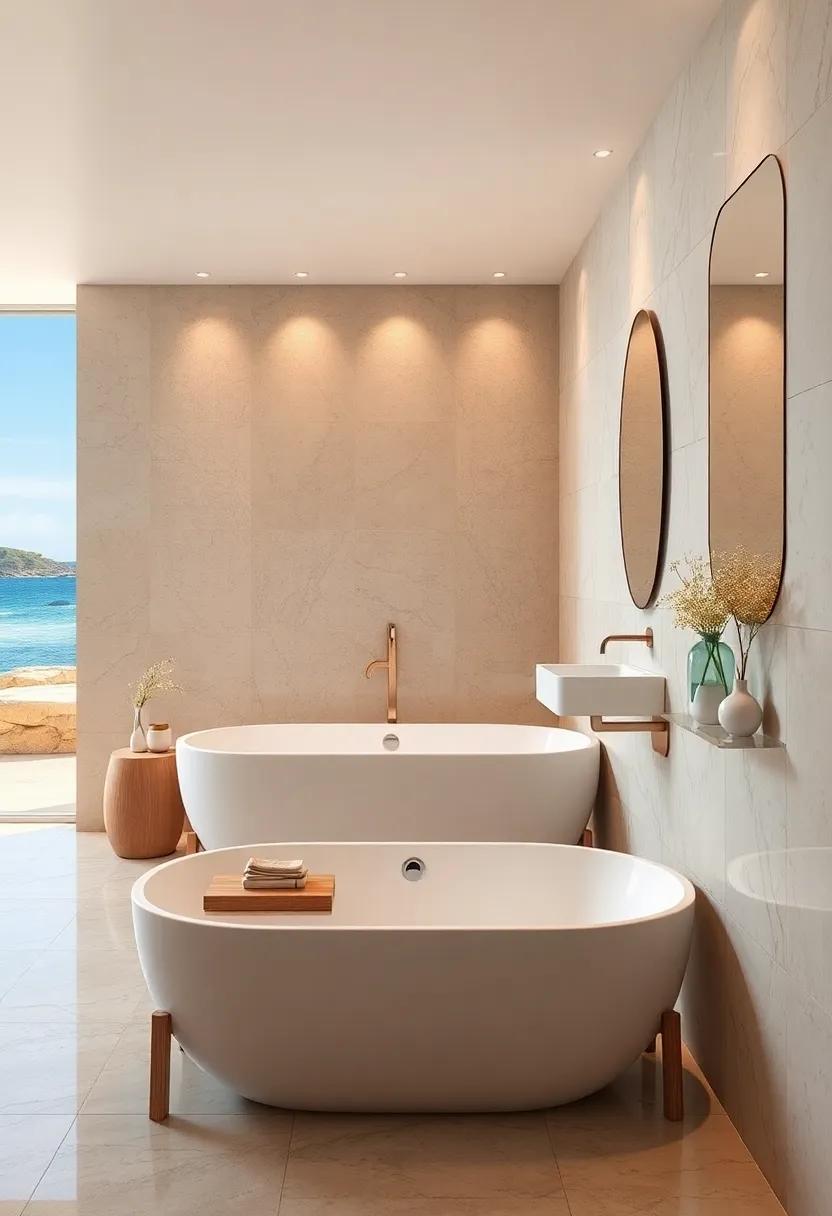 The Dance of Light on Polished ​Travertine Surfaces ​Illuminating Serenity by the Sea