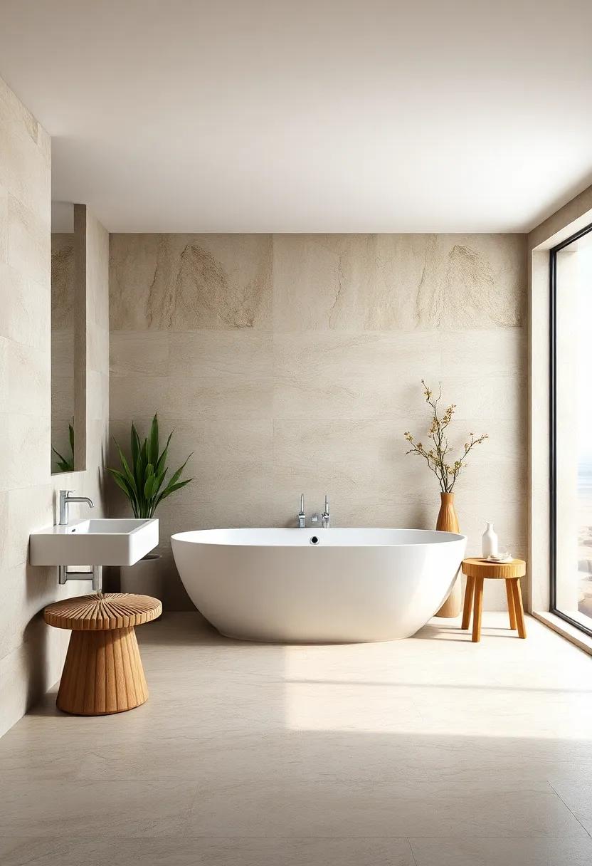 The Gentle Ripple of Limestone Textures Mirroring ⁤Coastal Waves in ⁣Bathroom Walls