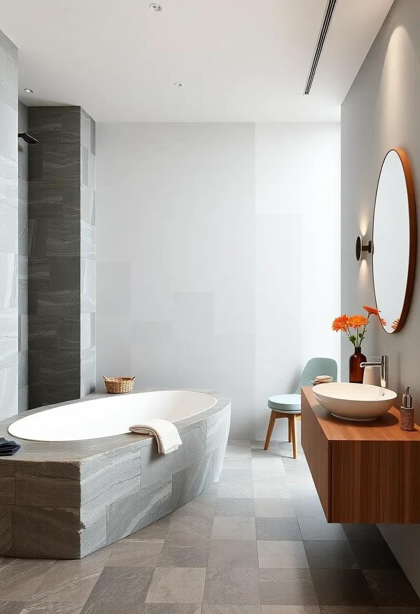 Organic Slate Surfaces Wisely ​Invoking Rocky Shorelines⁣ Within Tranquil Bath ⁤Spaces