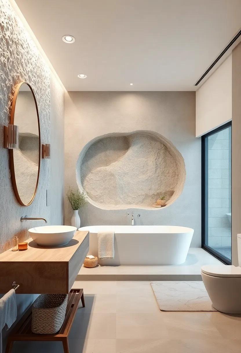 Textured Fossilized Stone Shaping Unique Focal Points amid Soft Coastal Palettes