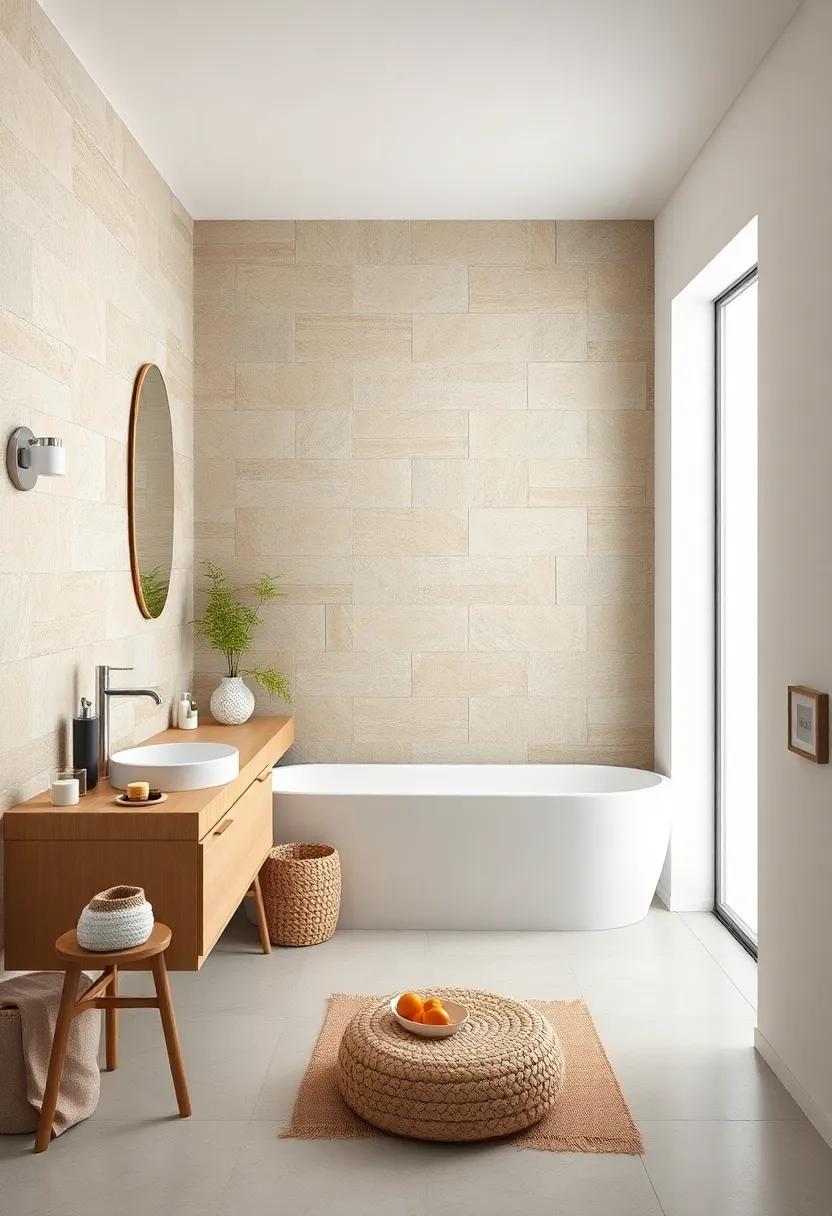 The Whisper of Sandstone Cladding ⁣Against Crisp White⁤ Fixtures for Nautical Contrast
