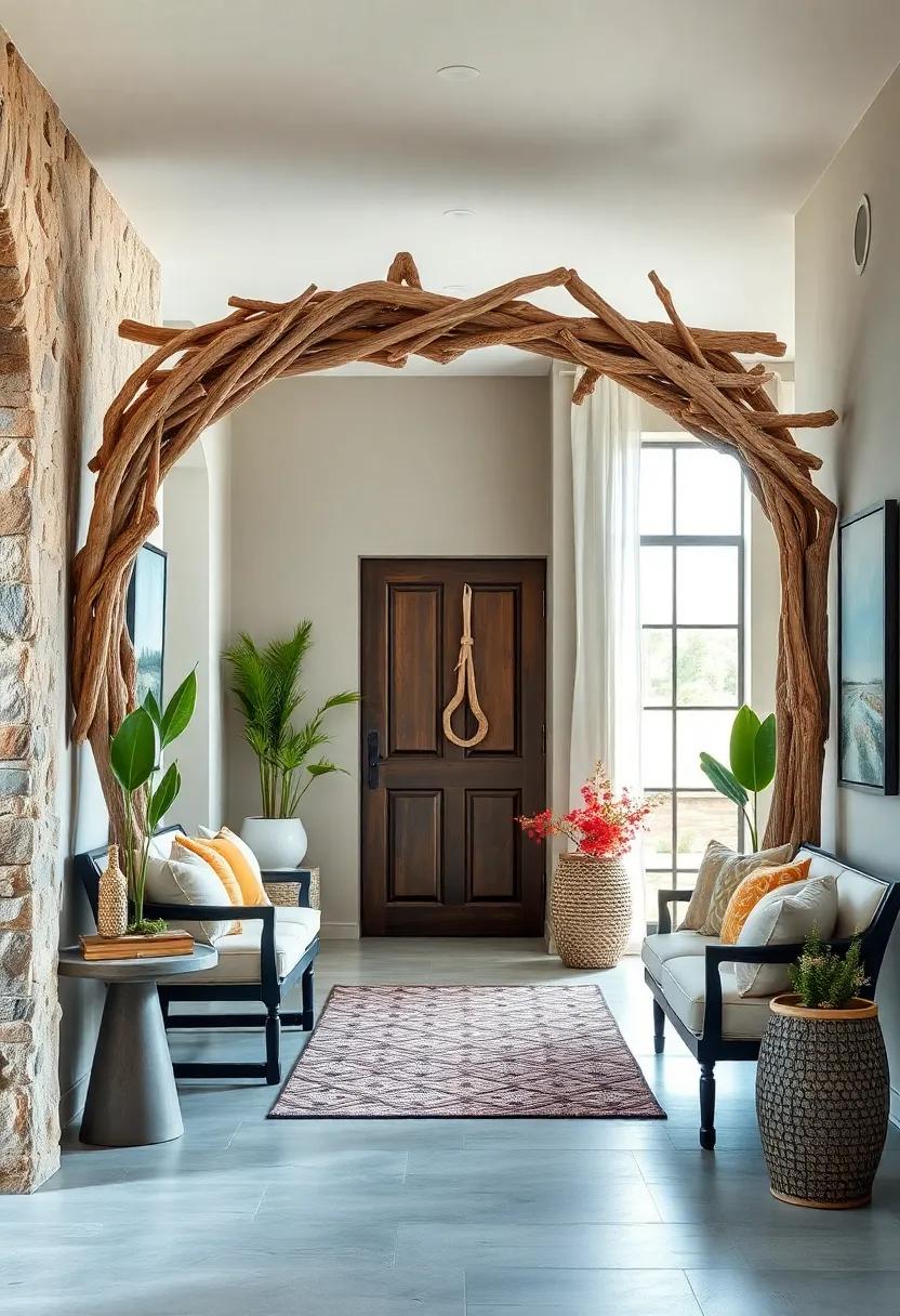 driftwood Archway: A‌ rustic driftwood arch frames the‍ entry, creating a natural and inviting coastal welcome