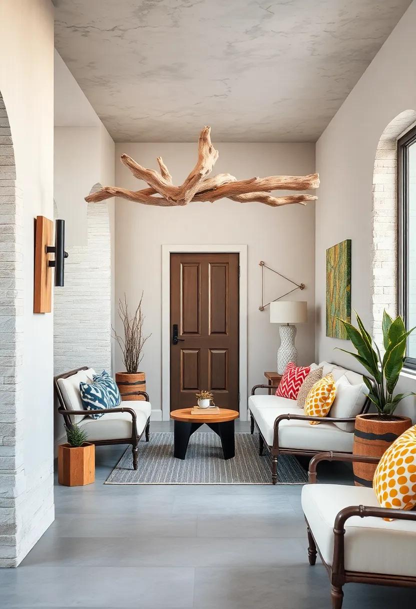 Driftwood Doorbell Frame: A hand-crafted driftwood ⁢frame around the ​doorbell draws attention and enhances coastal aesthetic