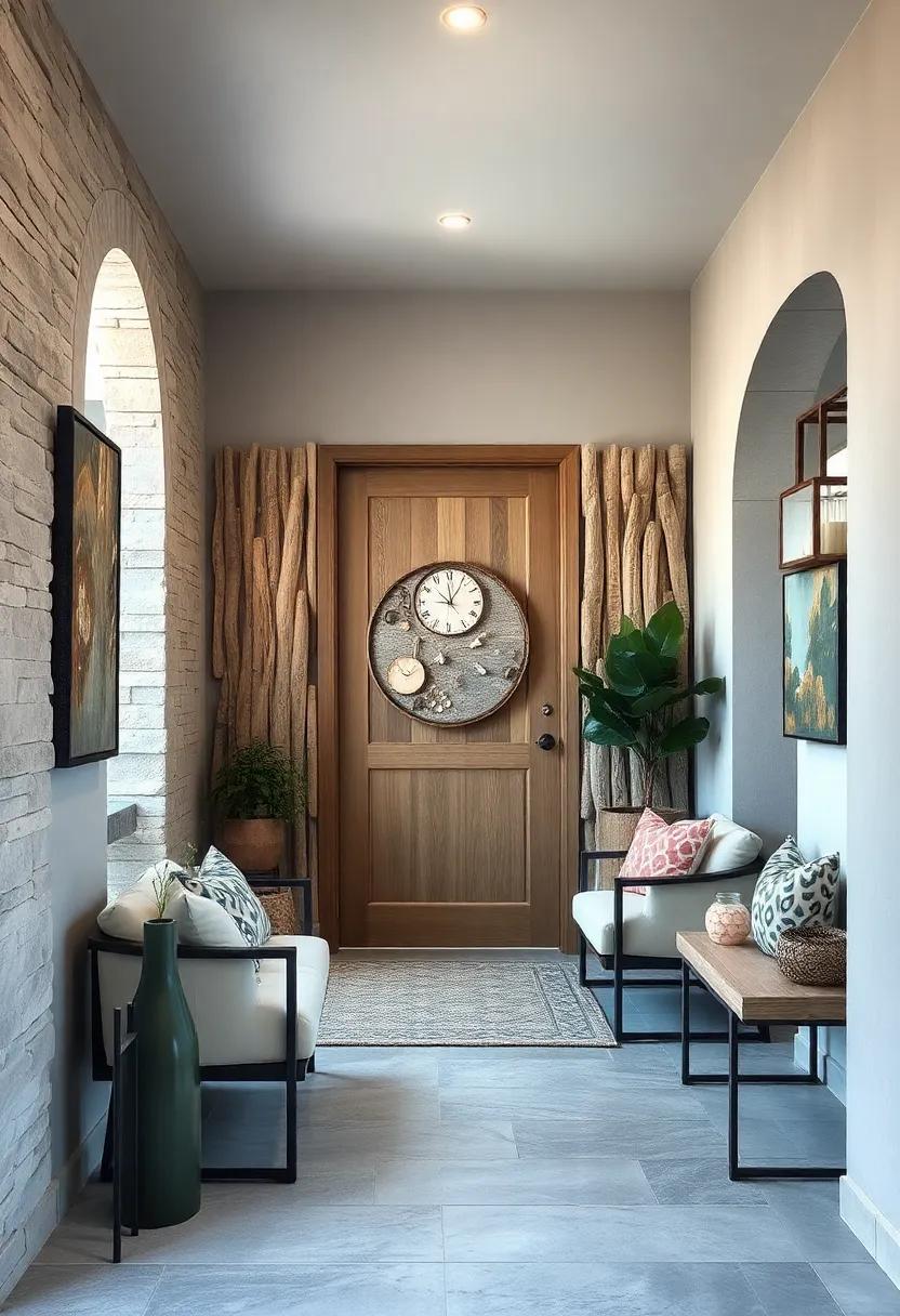 Vertical Driftwood Paneling: Reclaimed vertical driftwood panels clad the doorway sides, merging ‍rustic texture with ⁤coastal sophistication
