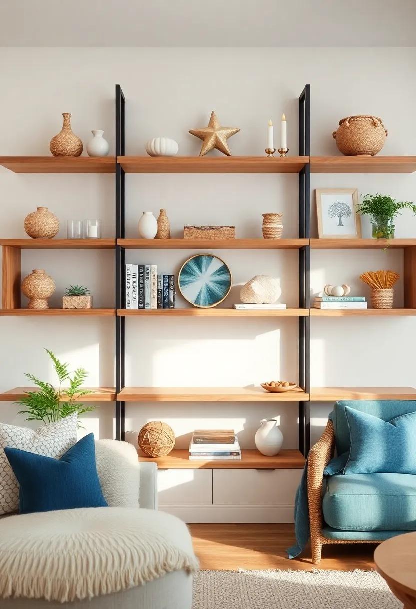 Open shelving ⁣displays: Showcase coastal-themed knick-knacks and books on open shelves for an airy, uncluttered look