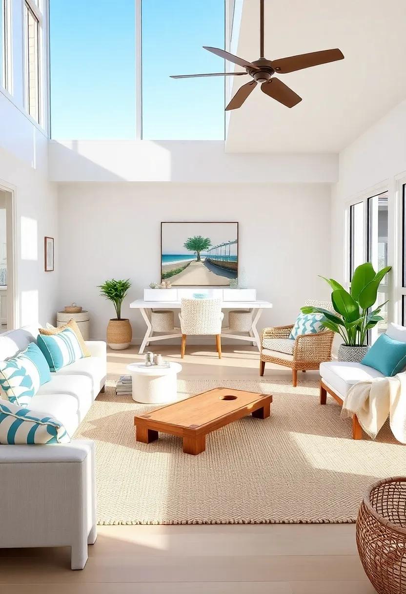 Playful Beach Games: Incorporate fun beach games like a small indoor bocce set or cornhole for a playful and casual atmosphere