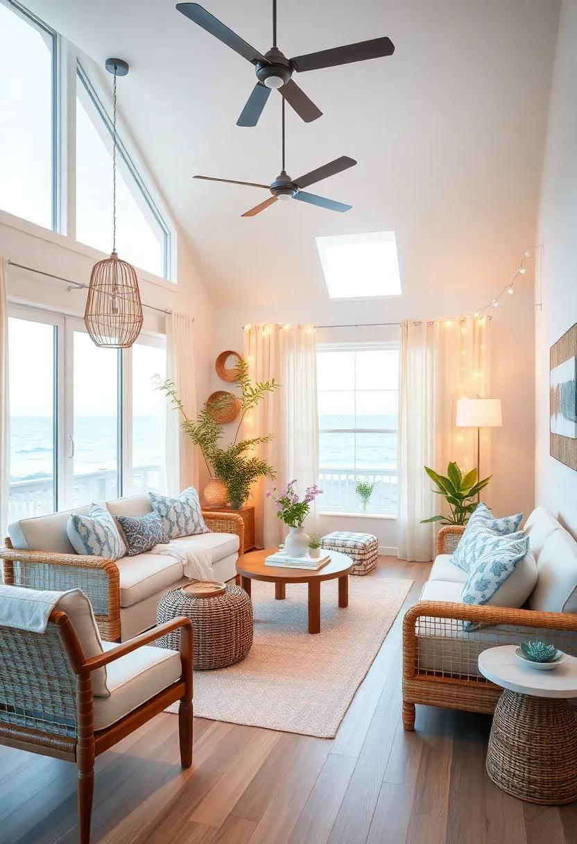 Soft Lighting:⁣ Use soft, warm lighting fixtures or fairy lights to create‌ a relaxing atmosphere reminiscent of sunsets ‌by ⁢the shore