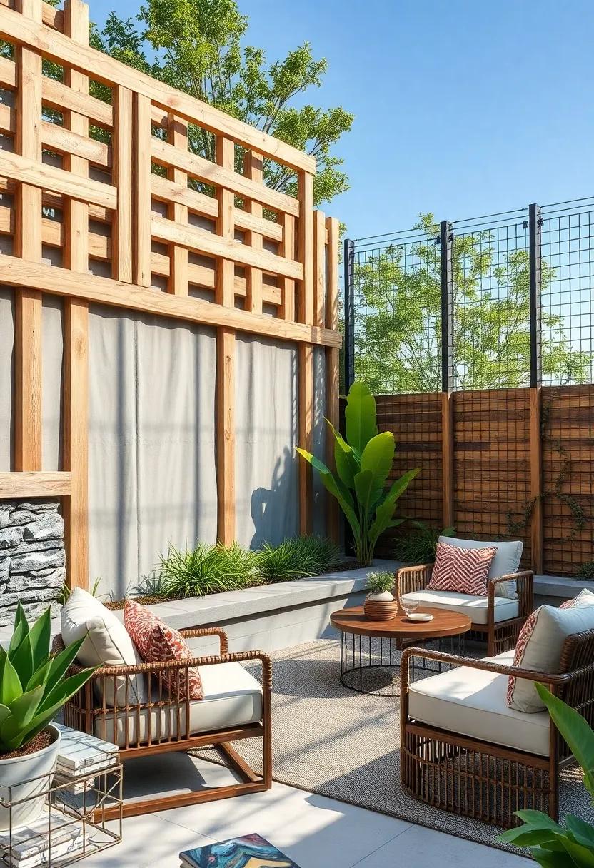 Stacked Wooden Beams Combined with‍ Crisscross Wire Grids ​Producing Dynamic and Durable Boundary ⁤Features