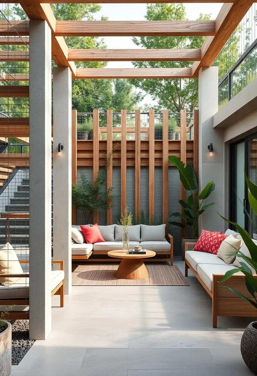 symmetrical Arrangements of Light Wooden Beams and Fine Steel Wire Creating⁢ Balanced Garden Partitions