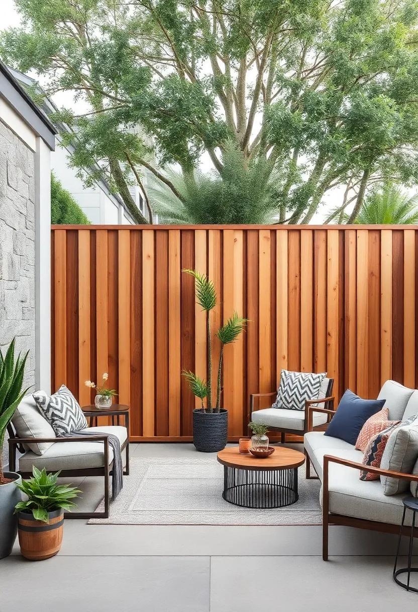Slim Wire​ Edges Framing Broad wooden Sections to Emphasize Structure and Depth in Fence Design