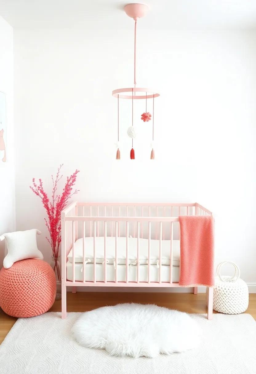 Coral Nursery Mobile: Choose a ‌charming mobile in coral tones to hang ⁤over the crib, ⁣providing visual⁣ stimulation for your little one