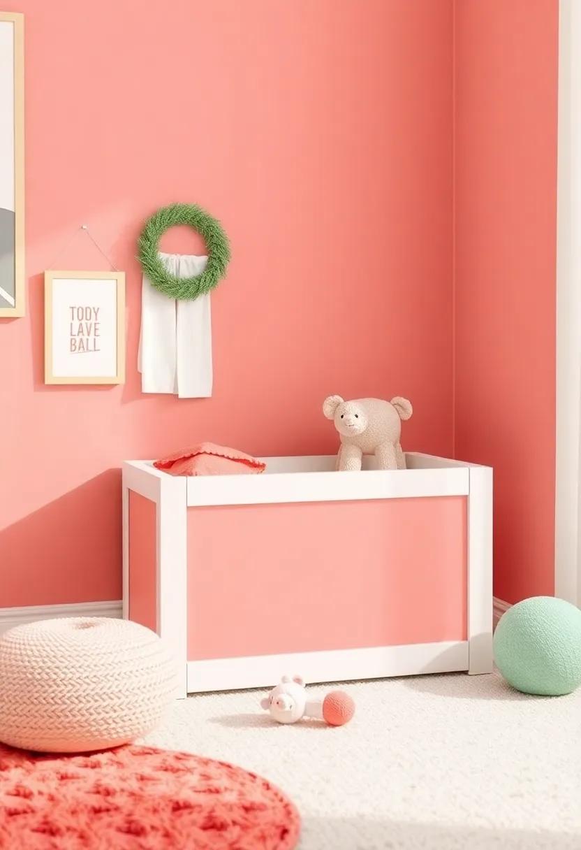 coral Toy Box: Find or paint a toy box in coral to keep toys organized while ⁣adding a fun pop ​of color to the‍ room