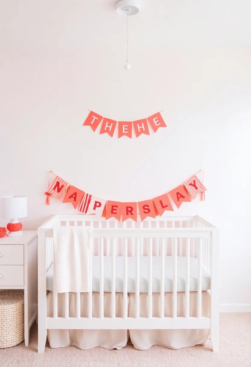 Custom Name Banner: Craft a personalized name banner in coral ⁢hues to hang⁤ above the‍ crib, adding a special touch to ‍the decor