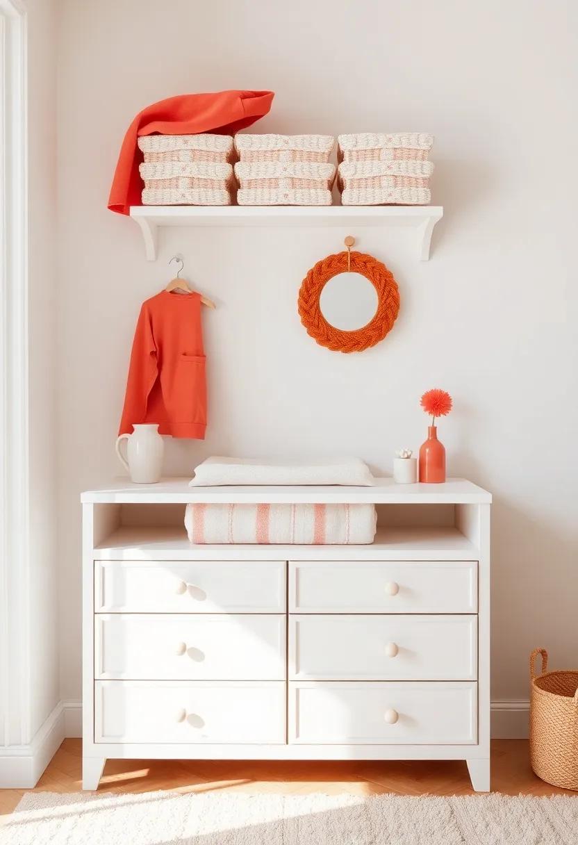 DIY coral Change ‌Table: Create a changing station with a ‌white dresser painted with coral ⁢accents for a ​fresh,modern look