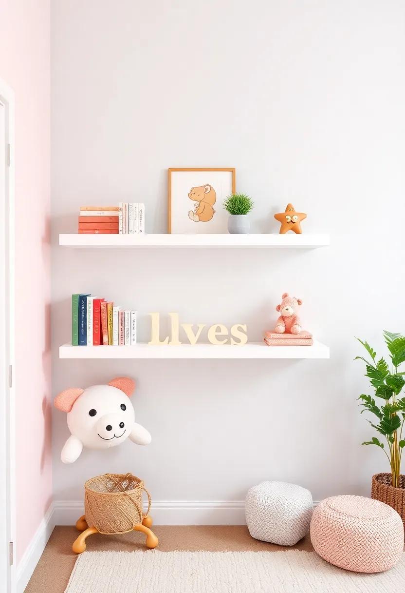 Floating Shelves: Install ⁢white floating shelves to display ​books, toys, ⁢and decorative ‌items, keeping the ​nursery⁤ organized ‌and ⁤stylish