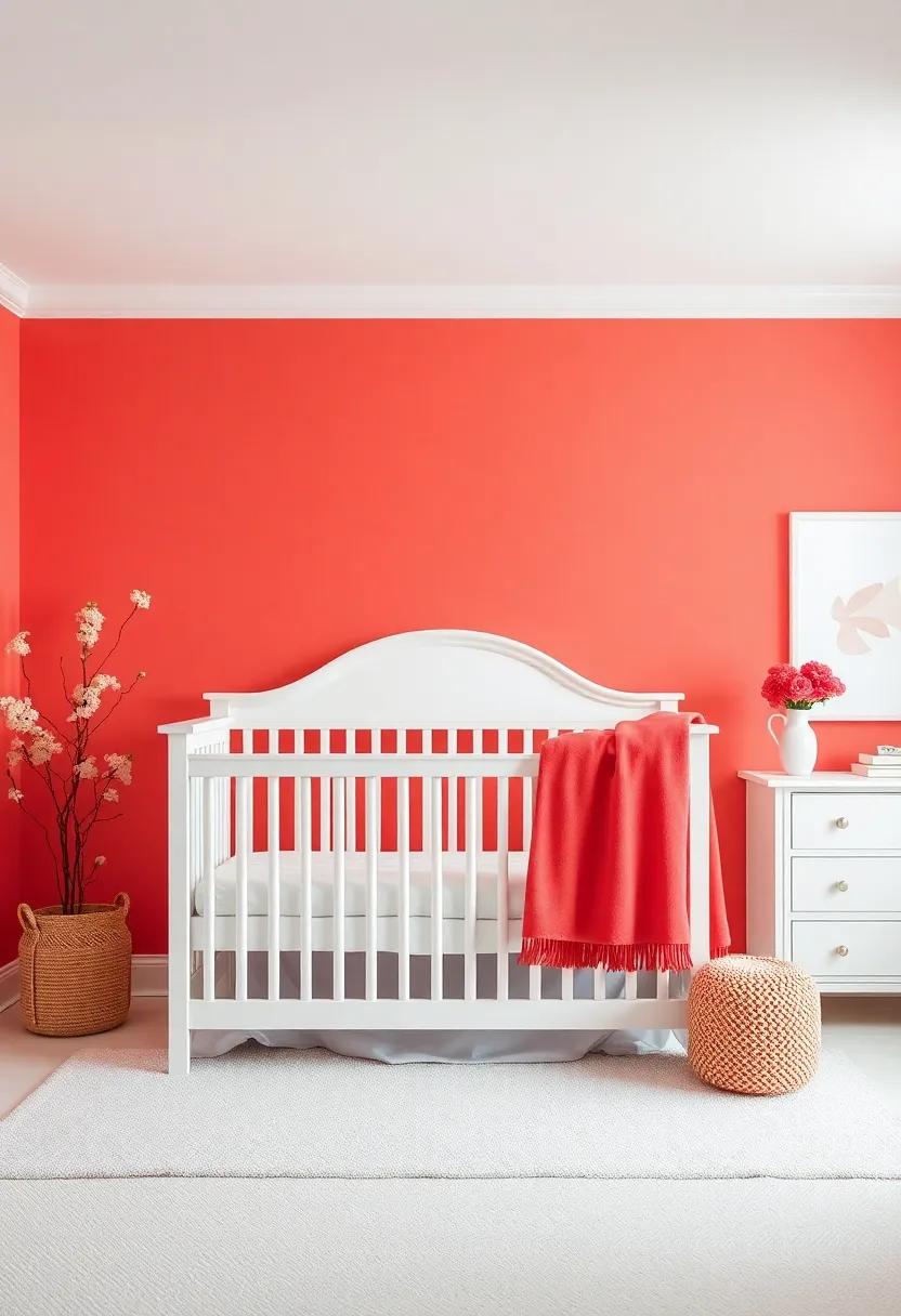 White ‌Crib as Focal Point: Choose a sleek ​white crib that acts as a striking contrast against coral accents while being a‌ timeless choice