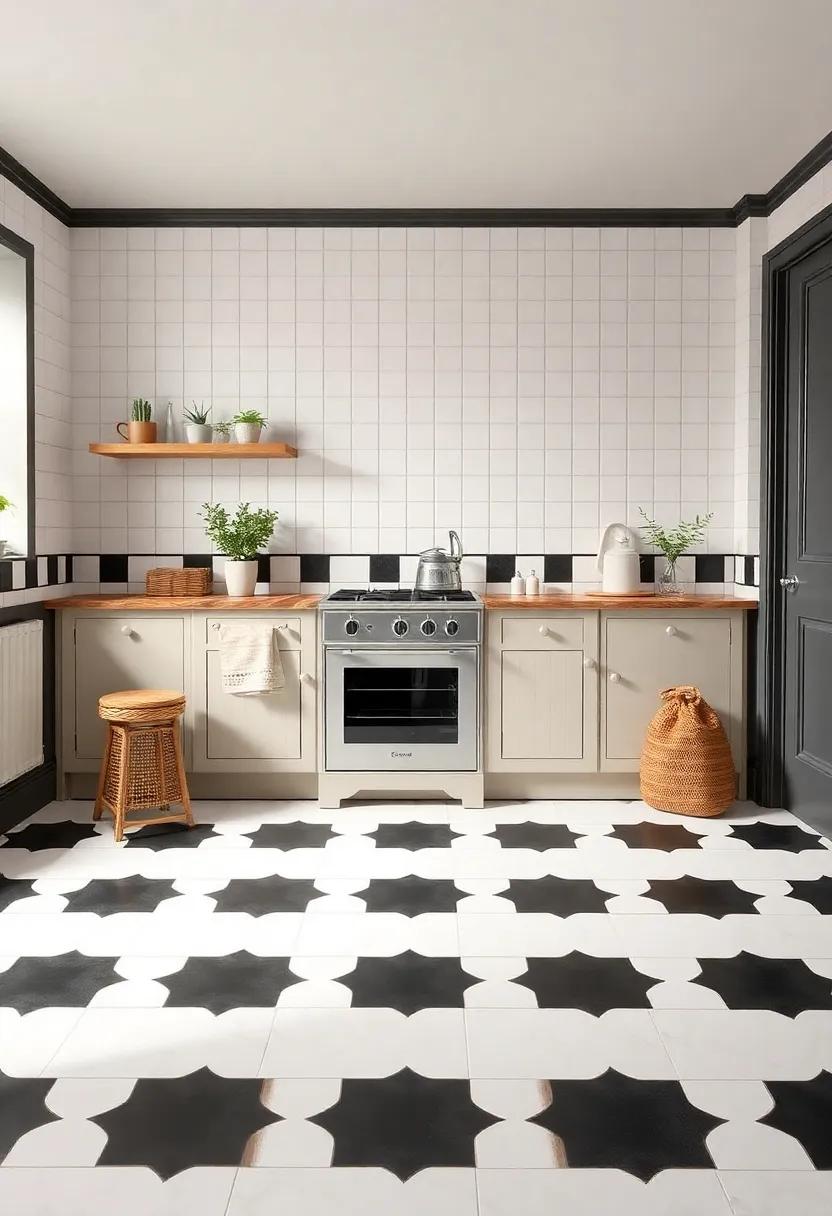 Classic Checkerboard: Play with black and white tiles to create a vintage checkerboard effect that adds character and charm