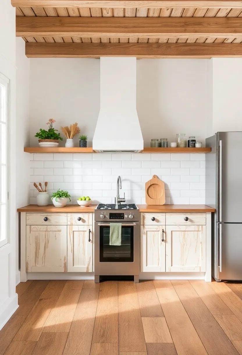 Distressed Wood: Select distressed wood flooring for a vintage touch that tells a story and adds character to your kitchen