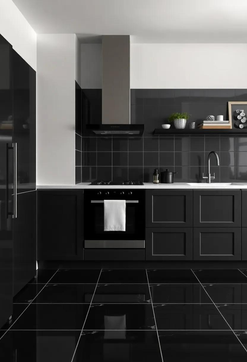 Glossy Black Tile: Use glossy black tiles for a bold statement that gives your cottage kitchen a sleek and contemporary twist