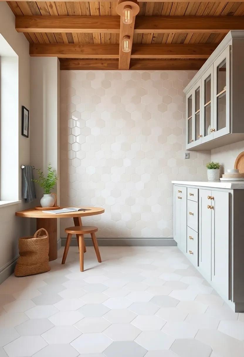 Hexagonal Tiles: Play with geometry by using hexagonal tiles in soft shades for a stylish twist on traditional flooring
