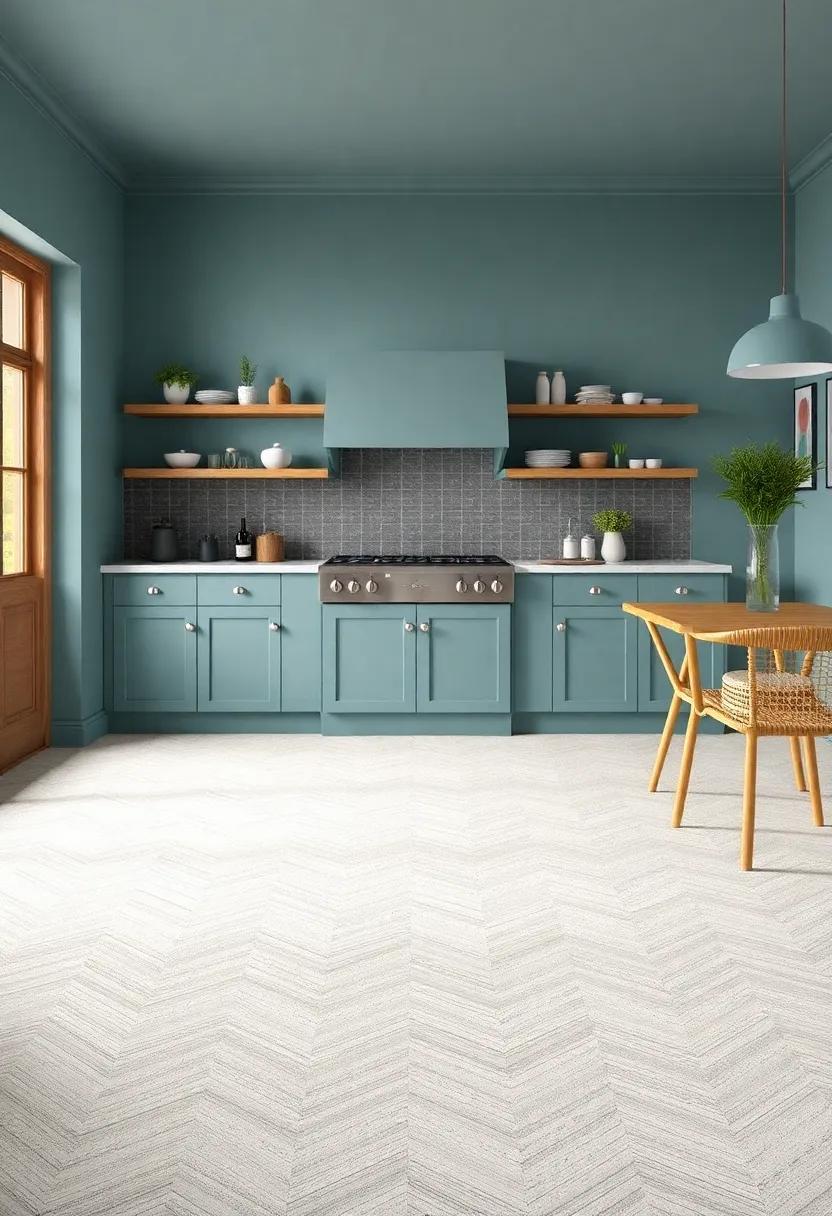 Modular Carpet Tiles: Opt for carpet tiles in classic patterns or soft hues to soften your kitchen space while adding comfort