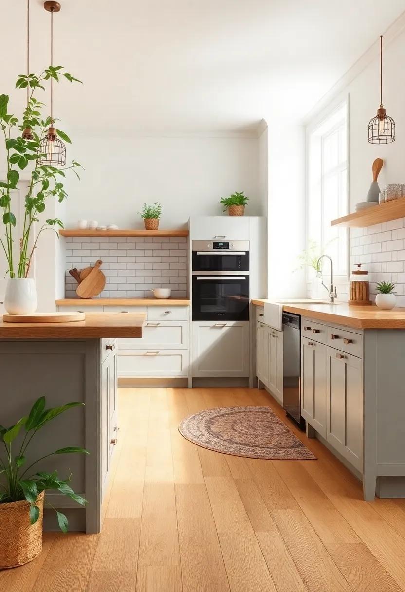 Natural Bamboo: Explore bamboo flooring for a sustainable option that offers a unique, fresh aesthetic perfect for a cottage kitchen