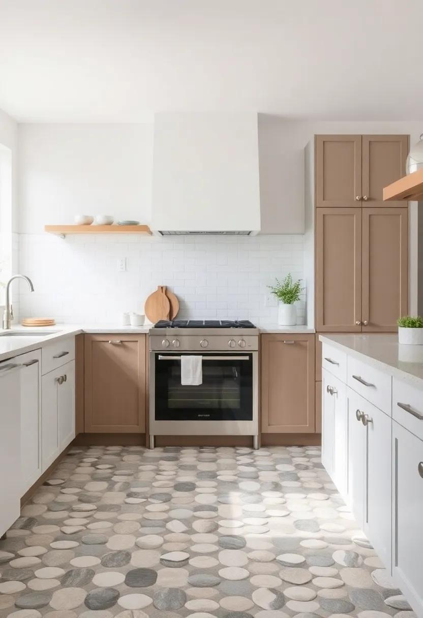 Pebble Mosaic: Consider a pebble mosaic to introduce texture and an organic feel, reminiscent of nature right in your kitchen