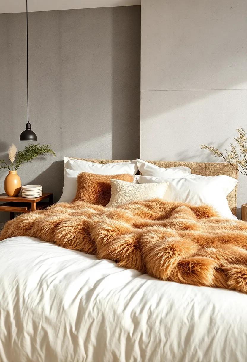 Soft Faux Fur Throws Layered Over ‌Crisp cotton Sheets