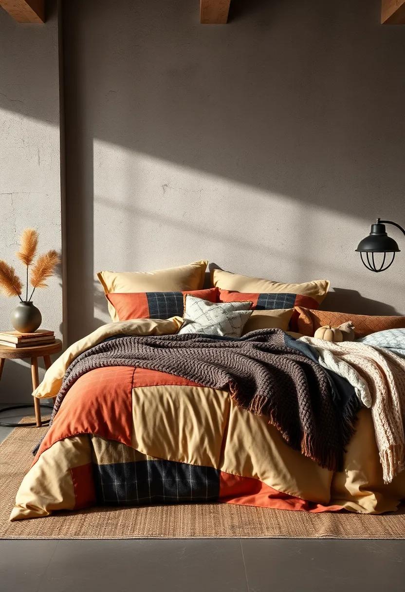 Patchwork Quilts in warm Hues ​Paired with ⁣Soft Knit Blankets