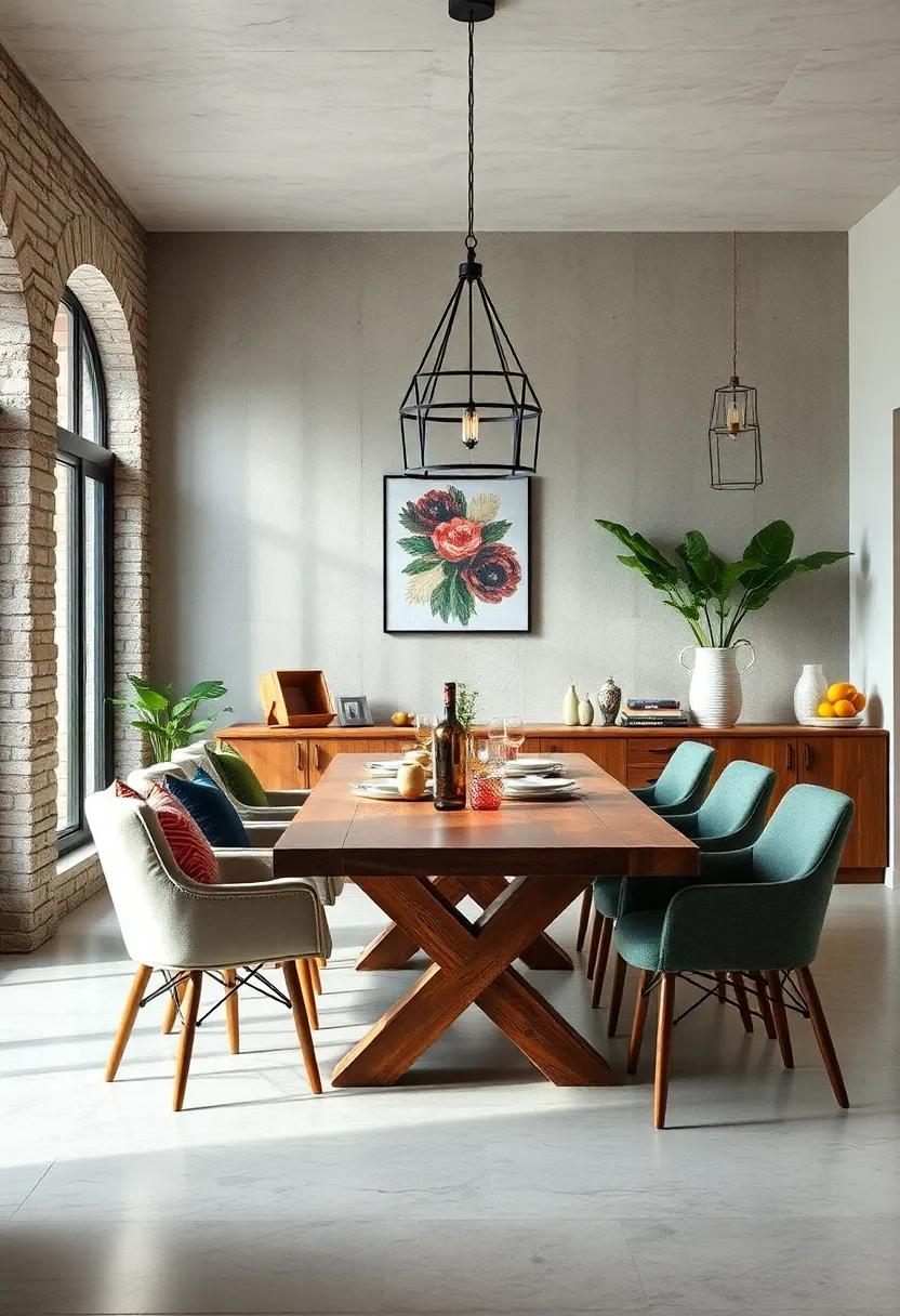 Use⁢ eclectic mix-and-match dining chairs around a solid reclaimed wood​ table for personality