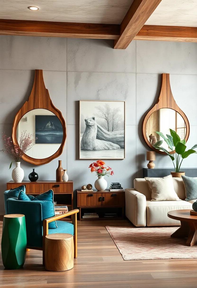 Blend raw-edge wood mirrors with clean-lined consoles to enhance spatial ​flow