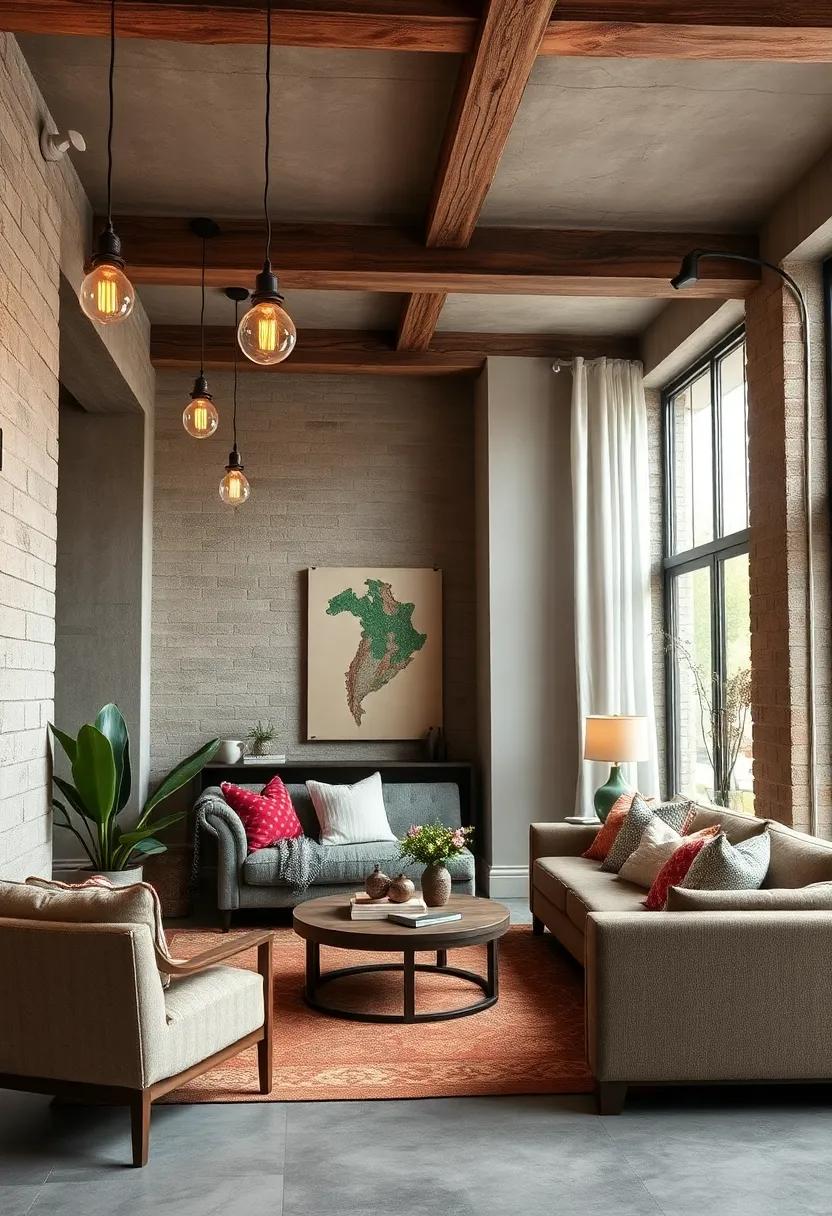 Incorporate industrial ‌lighting fixtures with exposed bulbs alongside distressed wooden beams