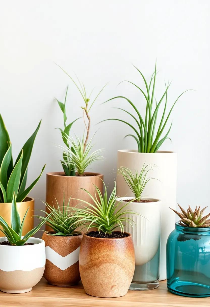 Display a curated collection of ⁢air plants in eclectic containers​ for a whimsical touch