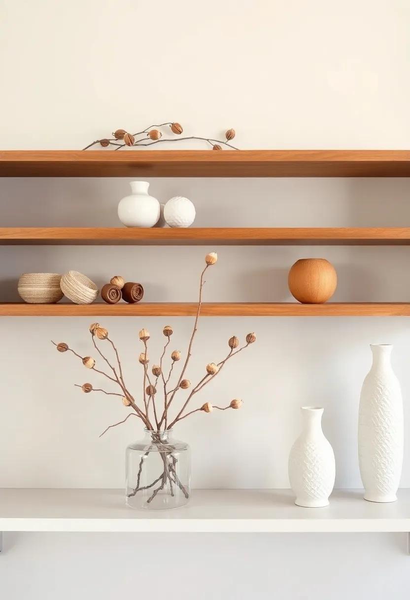 Accent shelves with dried branches or ⁣seed pods arranged artistically
