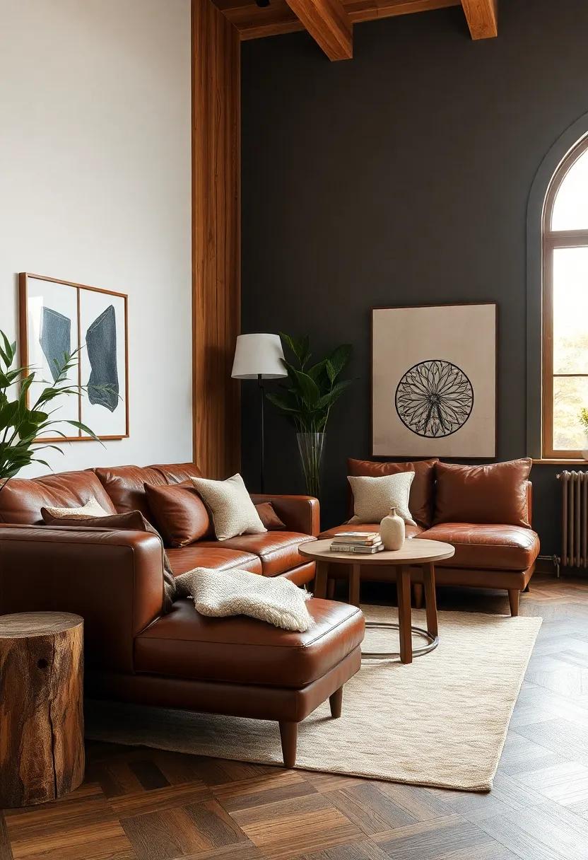 Combine leather furniture with​ wooden elements ⁢for a rich,​ tactile contrast
