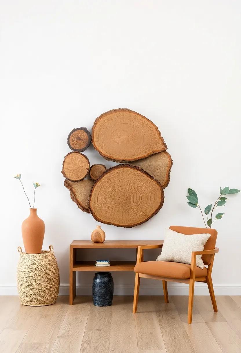 Use reclaimed bark or tree slice wall art for a ‌rugged, textural appeal