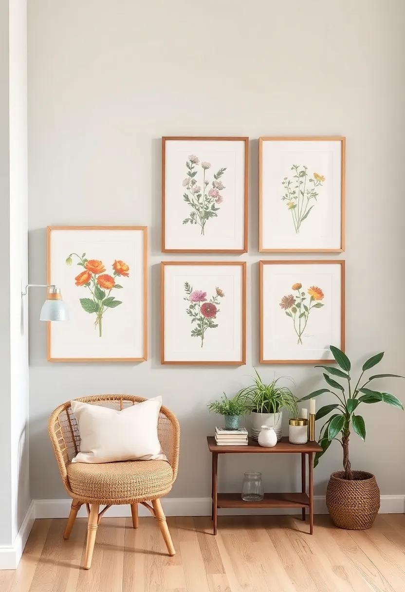 hang botanical ‌prints or pressed flowers in vintage frames to blend ⁤nature with ‌nostalgia