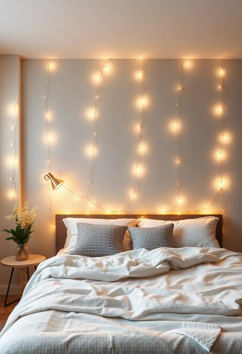 String​ Lights artwork: Hang fairy⁢ lights in creative patterns or over a backdrop to add a magical glow ‍to your space