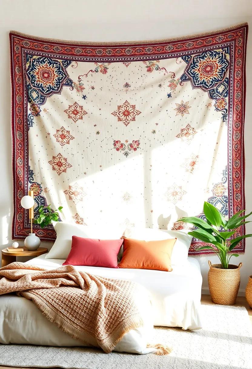 Tapestry Art: hang a large tapestry to instantly create an inviting ​focal point with rich colors and patterns