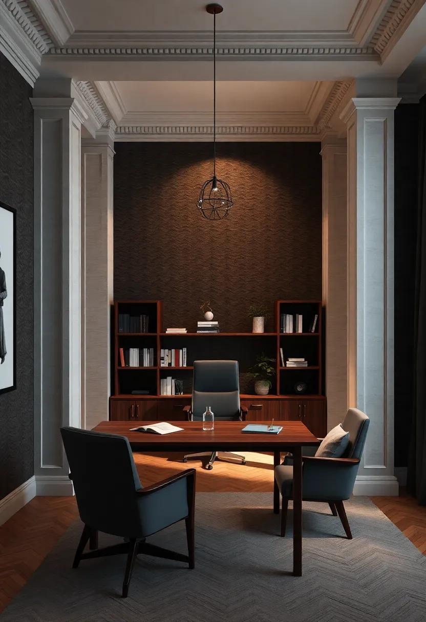 Luxurious Textured Walls and Crown Moldings Providing the⁤ Perfect Backdrop for a Scholarly environment